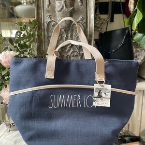 Rae Dunn blue and white insulated tote summer love nwt
